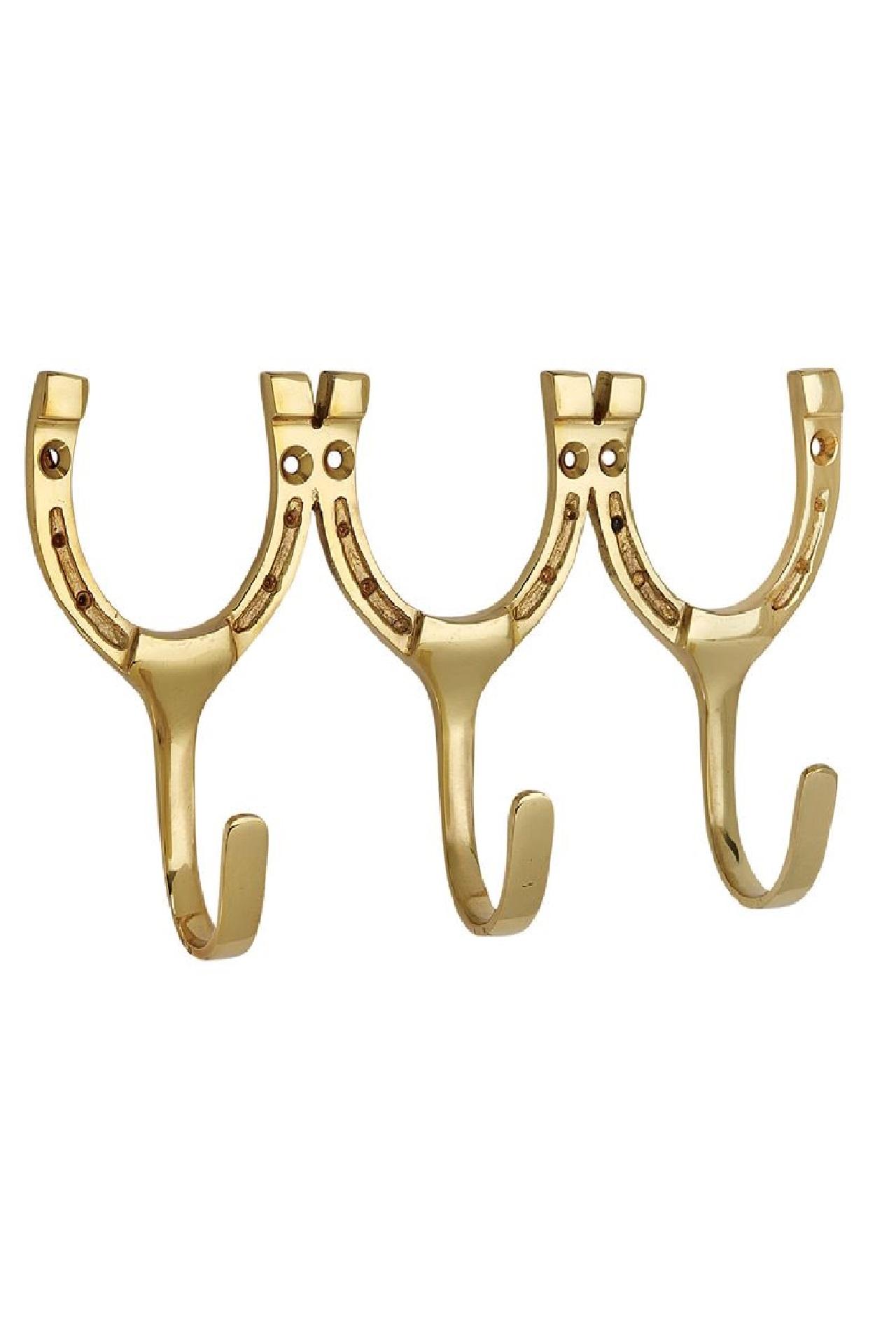 Horse Country Carrot - Triple Horse Shoe Hook Brass